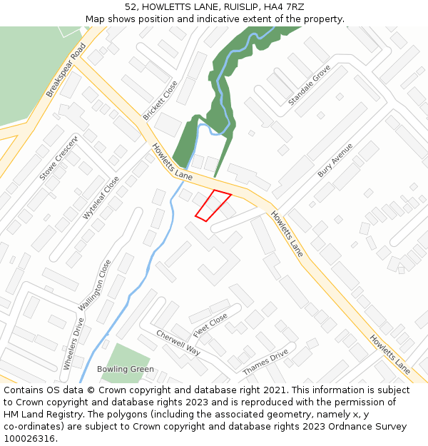 52, HOWLETTS LANE, RUISLIP, HA4 7RZ: Location map and indicative extent of plot