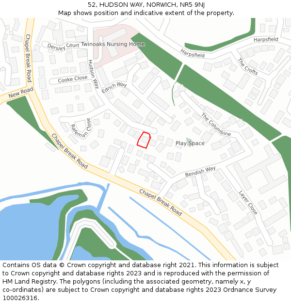 52, HUDSON WAY, NORWICH, NR5 9NJ: Location map and indicative extent of plot