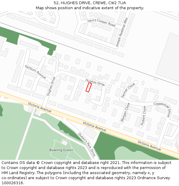 52, HUGHES DRIVE, CREWE, CW2 7UA: Location map and indicative extent of plot