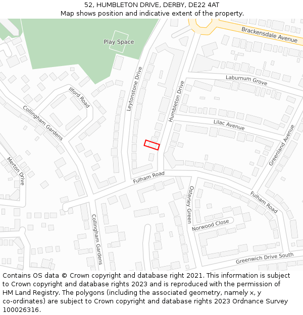 52, HUMBLETON DRIVE, DERBY, DE22 4AT: Location map and indicative extent of plot
