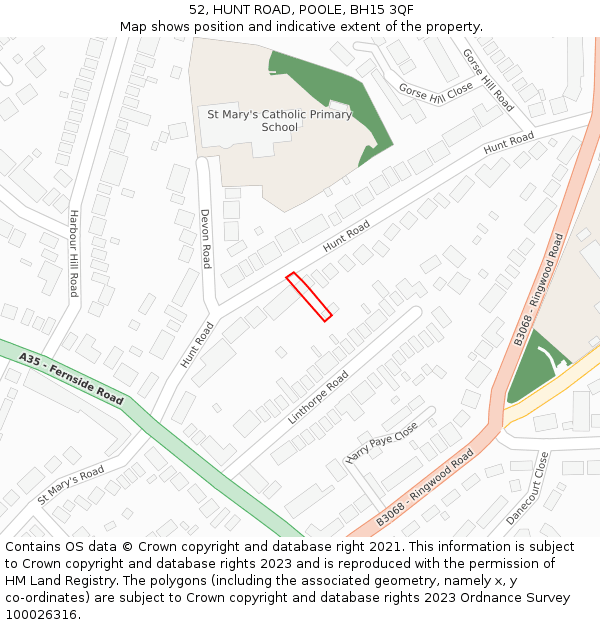 52, HUNT ROAD, POOLE, BH15 3QF: Location map and indicative extent of plot