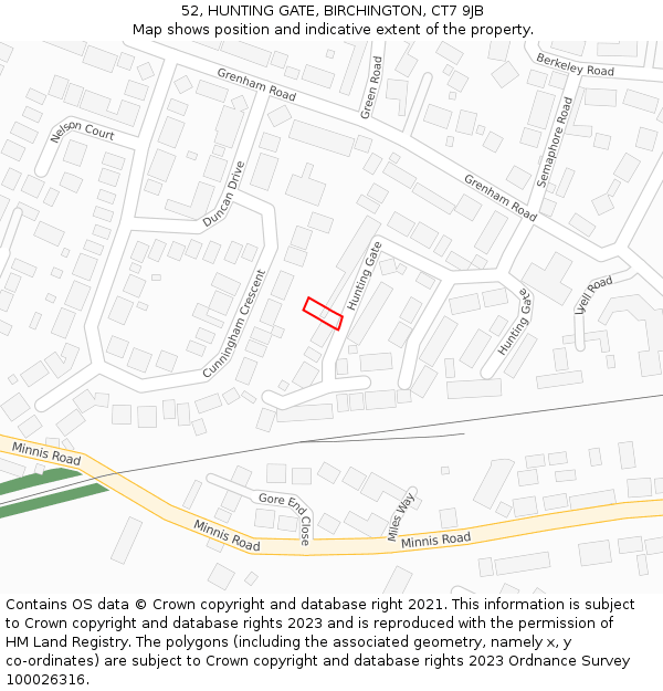 52, HUNTING GATE, BIRCHINGTON, CT7 9JB: Location map and indicative extent of plot