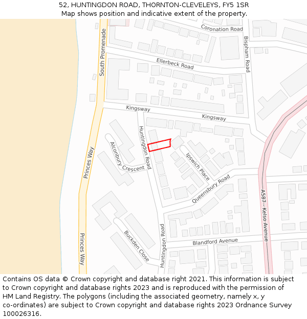 52, HUNTINGDON ROAD, THORNTON-CLEVELEYS, FY5 1SR: Location map and indicative extent of plot