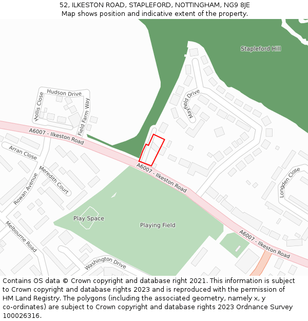 52, ILKESTON ROAD, STAPLEFORD, NOTTINGHAM, NG9 8JE: Location map and indicative extent of plot