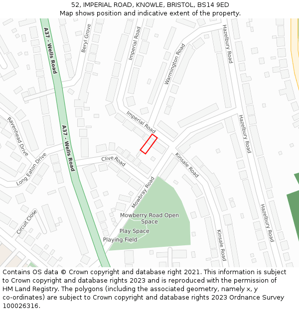 52, IMPERIAL ROAD, KNOWLE, BRISTOL, BS14 9ED: Location map and indicative extent of plot