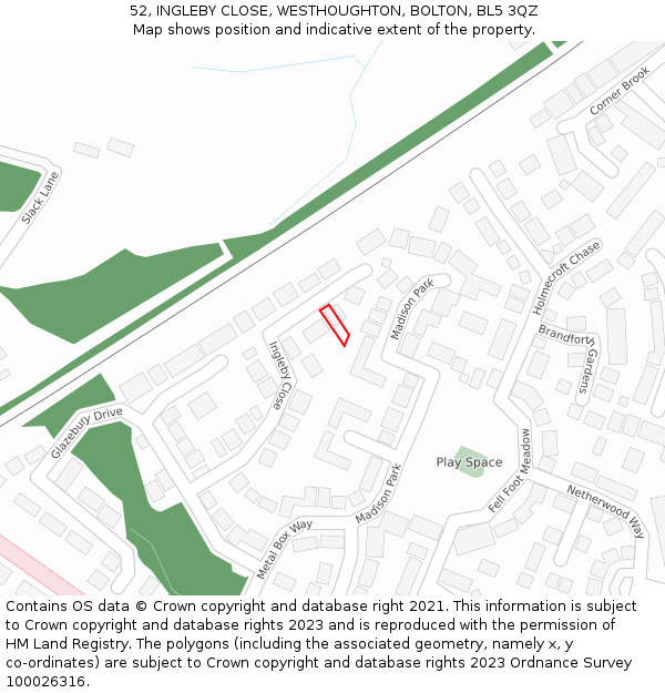 52, INGLEBY CLOSE, WESTHOUGHTON, BOLTON, BL5 3QZ: Location map and indicative extent of plot