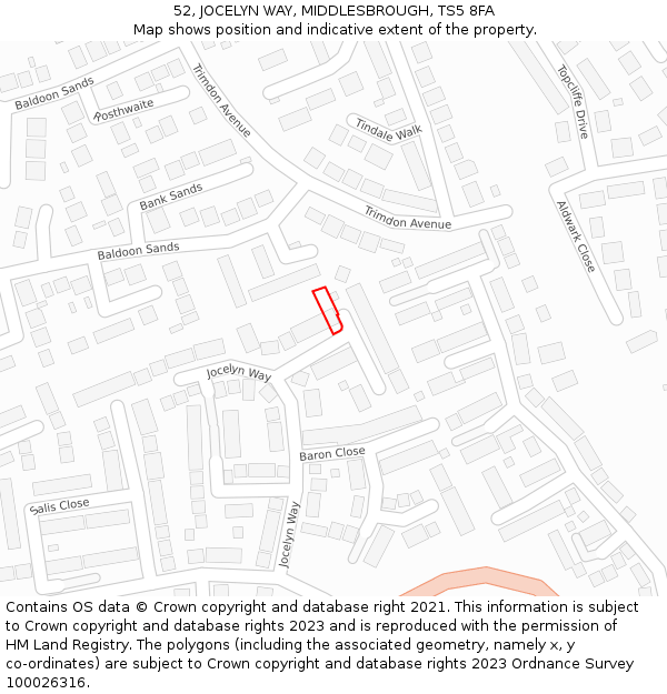 52, JOCELYN WAY, MIDDLESBROUGH, TS5 8FA: Location map and indicative extent of plot