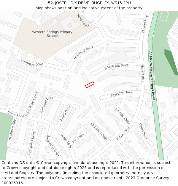 52, JOSEPH DIX DRIVE, RUGELEY, WS15 2PU: Location map and indicative extent of plot