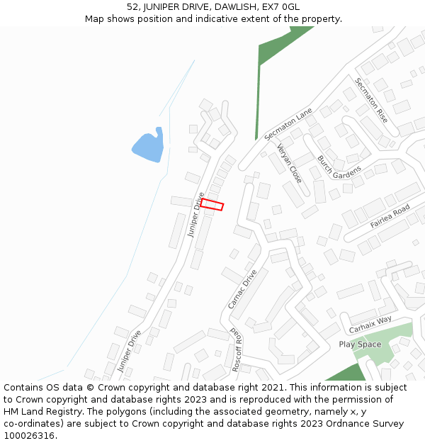 52, JUNIPER DRIVE, DAWLISH, EX7 0GL: Location map and indicative extent of plot