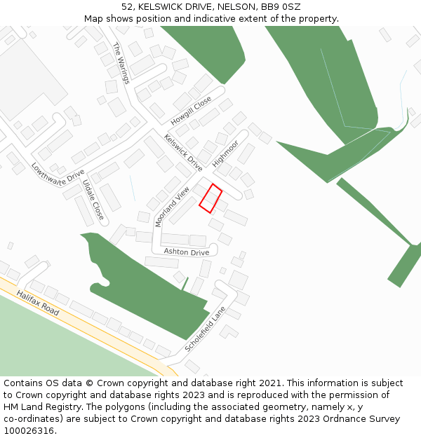 52, KELSWICK DRIVE, NELSON, BB9 0SZ: Location map and indicative extent of plot