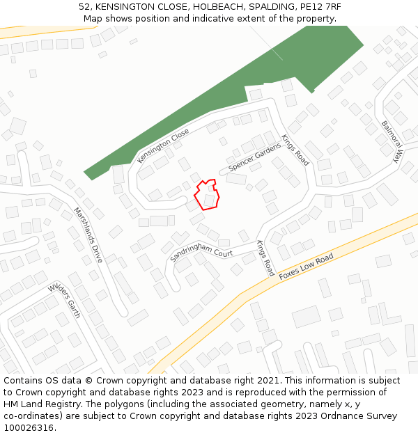 52, KENSINGTON CLOSE, HOLBEACH, SPALDING, PE12 7RF: Location map and indicative extent of plot