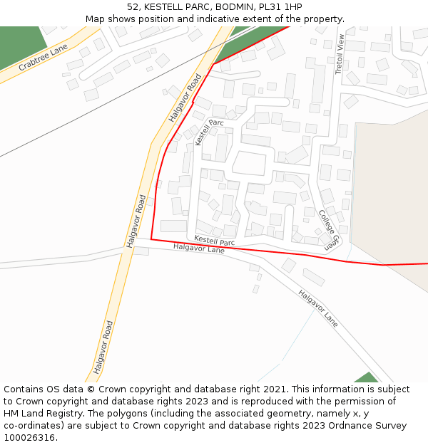 52, KESTELL PARC, BODMIN, PL31 1HP: Location map and indicative extent of plot