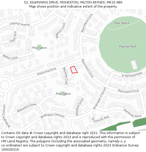 52, KILWINNING DRIVE, MONKSTON, MILTON KEYNES, MK10 9BX: Location map and indicative extent of plot