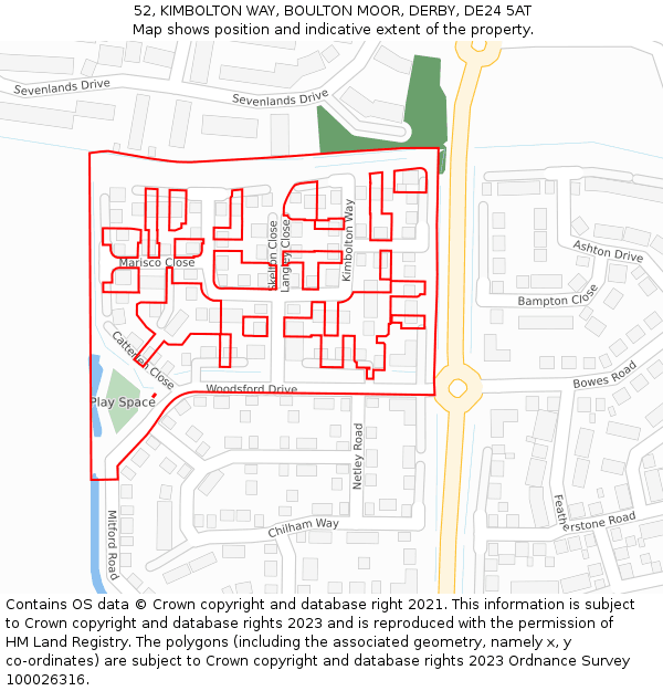 52, KIMBOLTON WAY, BOULTON MOOR, DERBY, DE24 5AT: Location map and indicative extent of plot