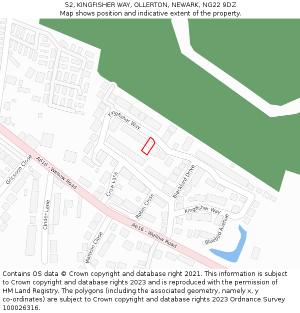 52, KINGFISHER WAY, OLLERTON, NEWARK, NG22 9DZ: Location map and indicative extent of plot