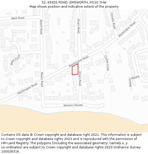 52, KINGS ROAD, EMSWORTH, PO10 7HW: Location map and indicative extent of plot