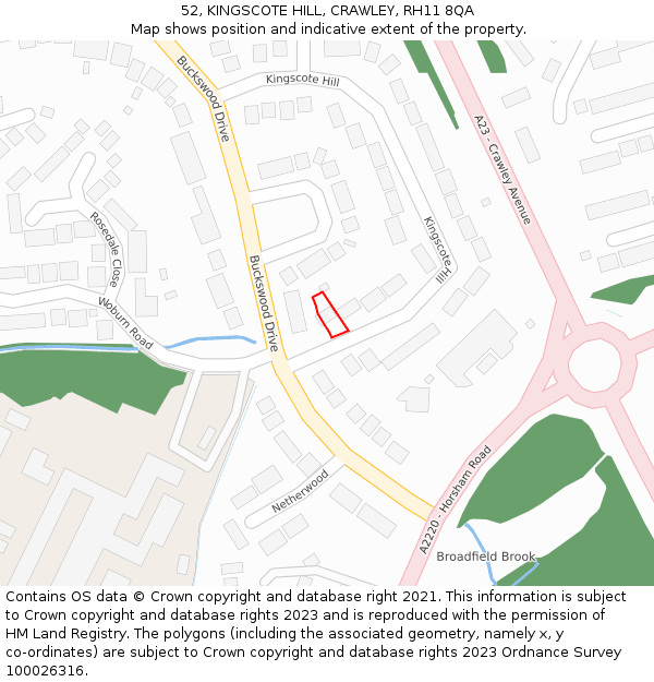 52, KINGSCOTE HILL, CRAWLEY, RH11 8QA: Location map and indicative extent of plot