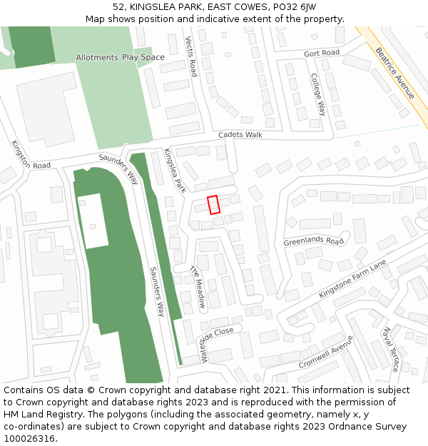 52, KINGSLEA PARK, EAST COWES, PO32 6JW: Location map and indicative extent of plot