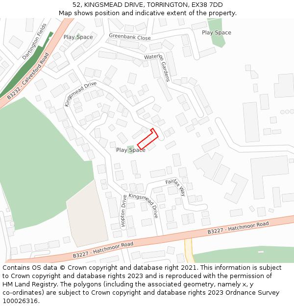 52, KINGSMEAD DRIVE, TORRINGTON, EX38 7DD: Location map and indicative extent of plot