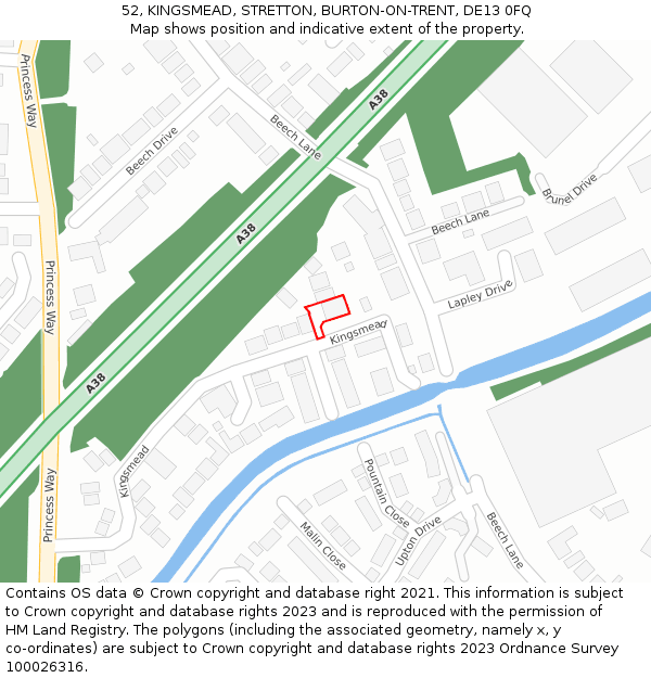 52, KINGSMEAD, STRETTON, BURTON-ON-TRENT, DE13 0FQ: Location map and indicative extent of plot