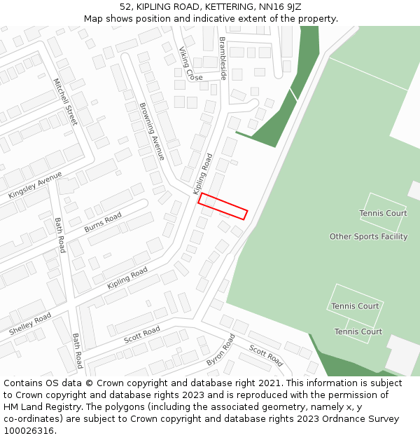 52, KIPLING ROAD, KETTERING, NN16 9JZ: Location map and indicative extent of plot