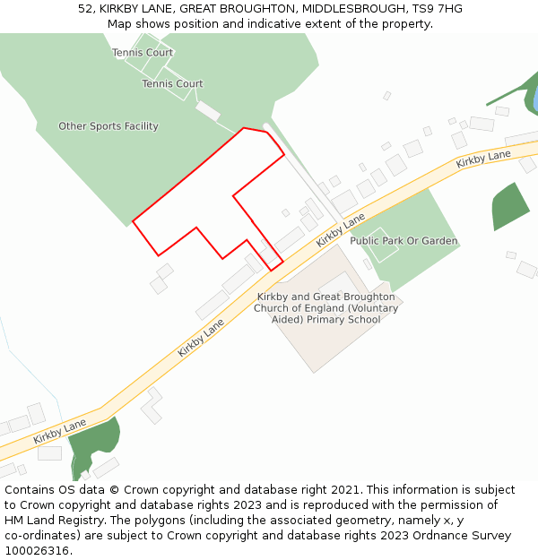 52, KIRKBY LANE, GREAT BROUGHTON, MIDDLESBROUGH, TS9 7HG: Location map and indicative extent of plot