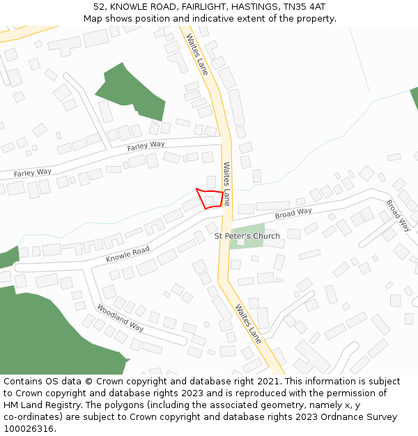 52, KNOWLE ROAD, FAIRLIGHT, HASTINGS, TN35 4AT: Location map and indicative extent of plot