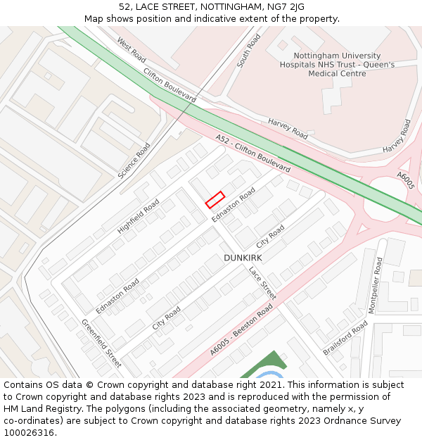 52, LACE STREET, NOTTINGHAM, NG7 2JG: Location map and indicative extent of plot