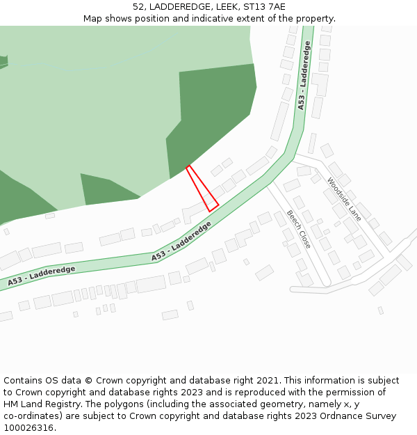 52, LADDEREDGE, LEEK, ST13 7AE: Location map and indicative extent of plot