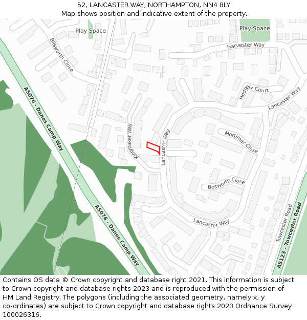 52, LANCASTER WAY, NORTHAMPTON, NN4 8LY: Location map and indicative extent of plot