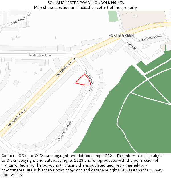 52, LANCHESTER ROAD, LONDON, N6 4TA: Location map and indicative extent of plot