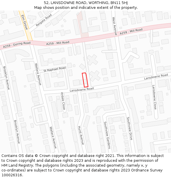 52, LANSDOWNE ROAD, WORTHING, BN11 5HJ: Location map and indicative extent of plot