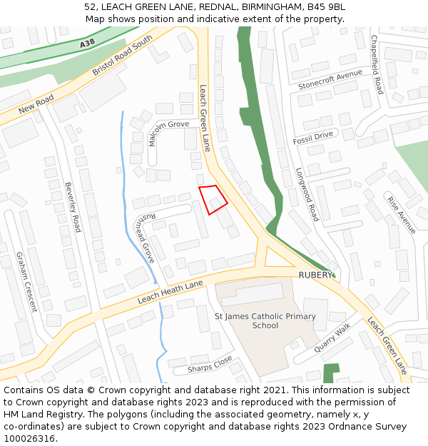 52, LEACH GREEN LANE, REDNAL, BIRMINGHAM, B45 9BL: Location map and indicative extent of plot