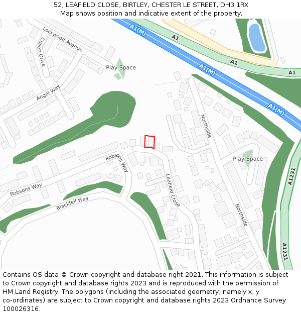 52, LEAFIELD CLOSE, BIRTLEY, CHESTER LE STREET, DH3 1RX: Location map and indicative extent of plot