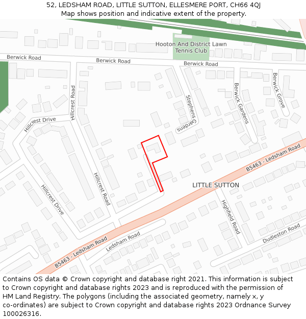 52, LEDSHAM ROAD, LITTLE SUTTON, ELLESMERE PORT, CH66 4QJ: Location map and indicative extent of plot