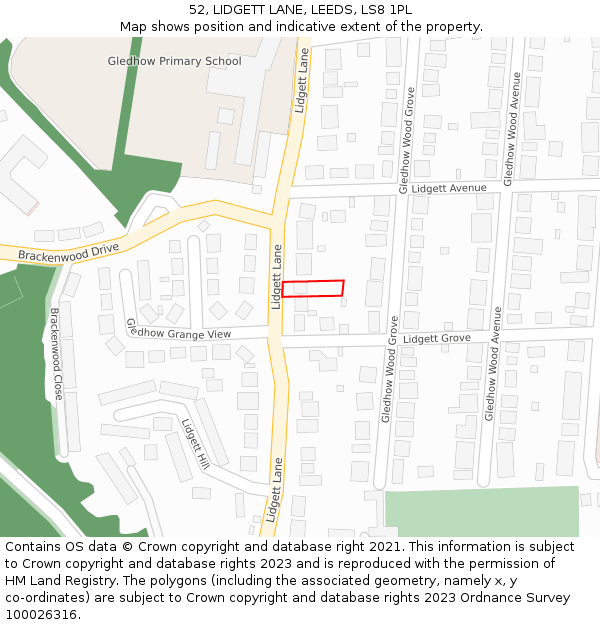 52, LIDGETT LANE, LEEDS, LS8 1PL: Location map and indicative extent of plot