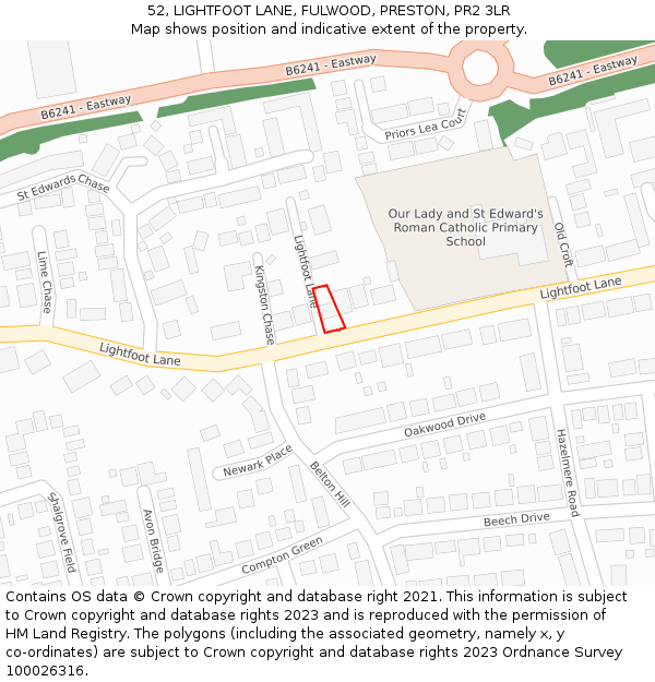 52, LIGHTFOOT LANE, FULWOOD, PRESTON, PR2 3LR: Location map and indicative extent of plot