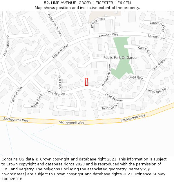 52, LIME AVENUE, GROBY, LEICESTER, LE6 0EN: Location map and indicative extent of plot