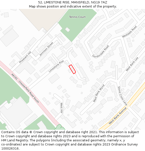 52, LIMESTONE RISE, MANSFIELD, NG19 7AZ: Location map and indicative extent of plot