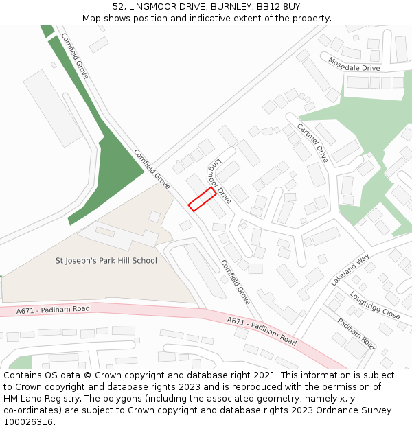 52, LINGMOOR DRIVE, BURNLEY, BB12 8UY: Location map and indicative extent of plot