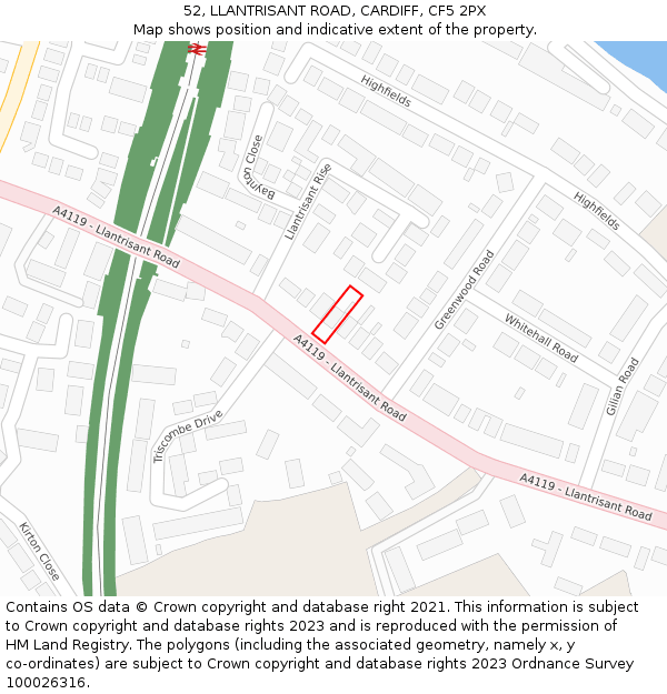 52, LLANTRISANT ROAD, CARDIFF, CF5 2PX: Location map and indicative extent of plot