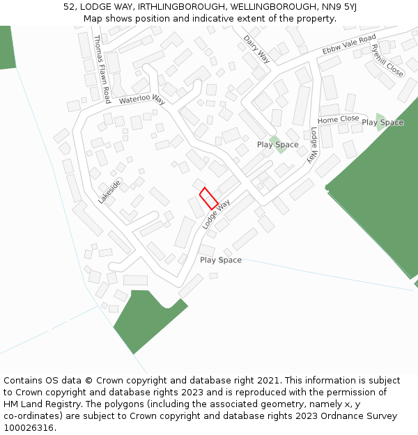 52, LODGE WAY, IRTHLINGBOROUGH, WELLINGBOROUGH, NN9 5YJ: Location map and indicative extent of plot