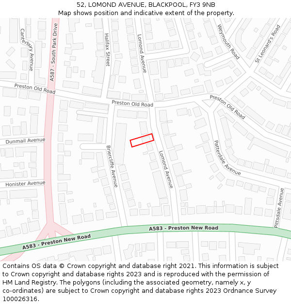 52, LOMOND AVENUE, BLACKPOOL, FY3 9NB: Location map and indicative extent of plot