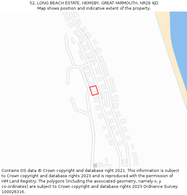 52, LONG BEACH ESTATE, HEMSBY, GREAT YARMOUTH, NR29 4JD: Location map and indicative extent of plot