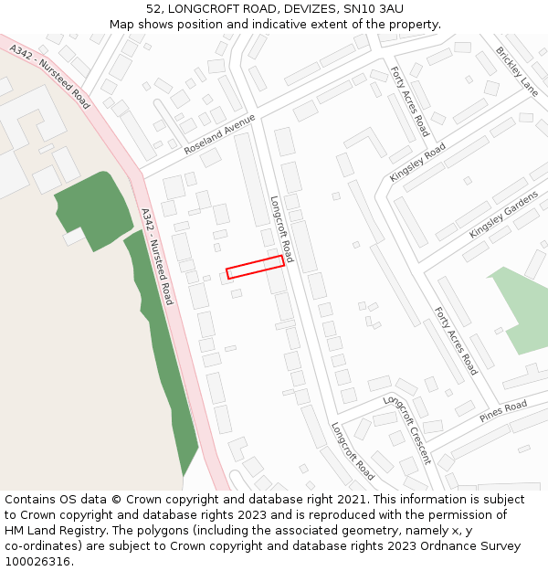 52, LONGCROFT ROAD, DEVIZES, SN10 3AU: Location map and indicative extent of plot