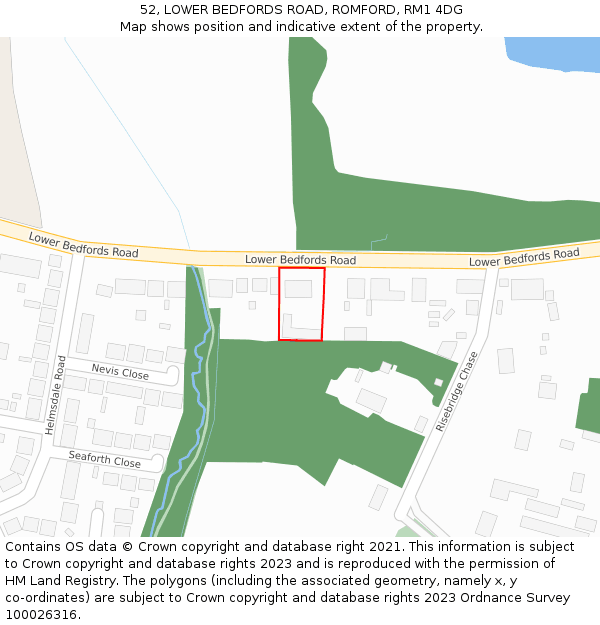 52, LOWER BEDFORDS ROAD, ROMFORD, RM1 4DG: Location map and indicative extent of plot
