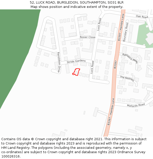 52, LUCK ROAD, BURSLEDON, SOUTHAMPTON, SO31 8LR: Location map and indicative extent of plot