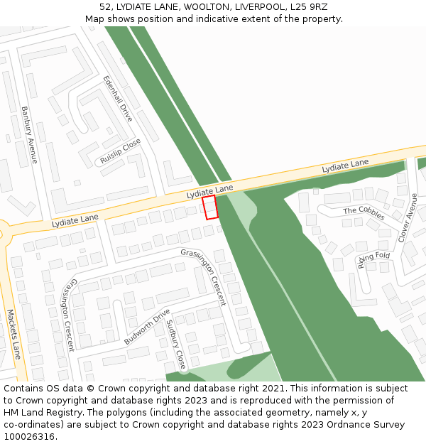 52, LYDIATE LANE, WOOLTON, LIVERPOOL, L25 9RZ: Location map and indicative extent of plot