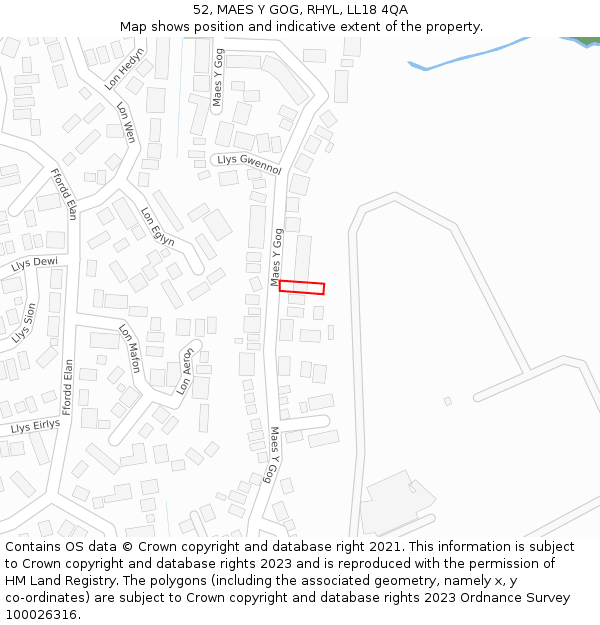 52, MAES Y GOG, RHYL, LL18 4QA: Location map and indicative extent of plot