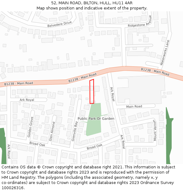 52, MAIN ROAD, BILTON, HULL, HU11 4AR: Location map and indicative extent of plot